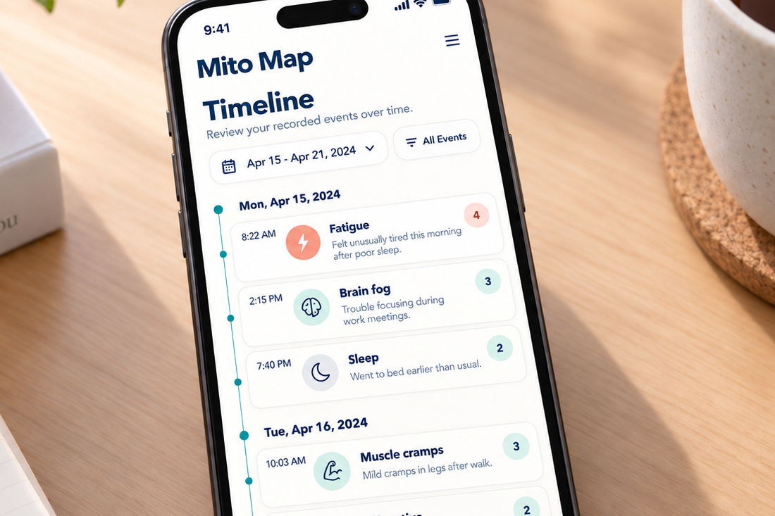 Mito Map symptom timeline displayed on a phone