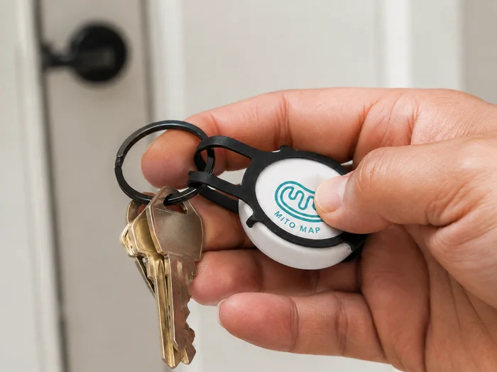 Keychain use case: a person pressing a Flic 2 attached to keys